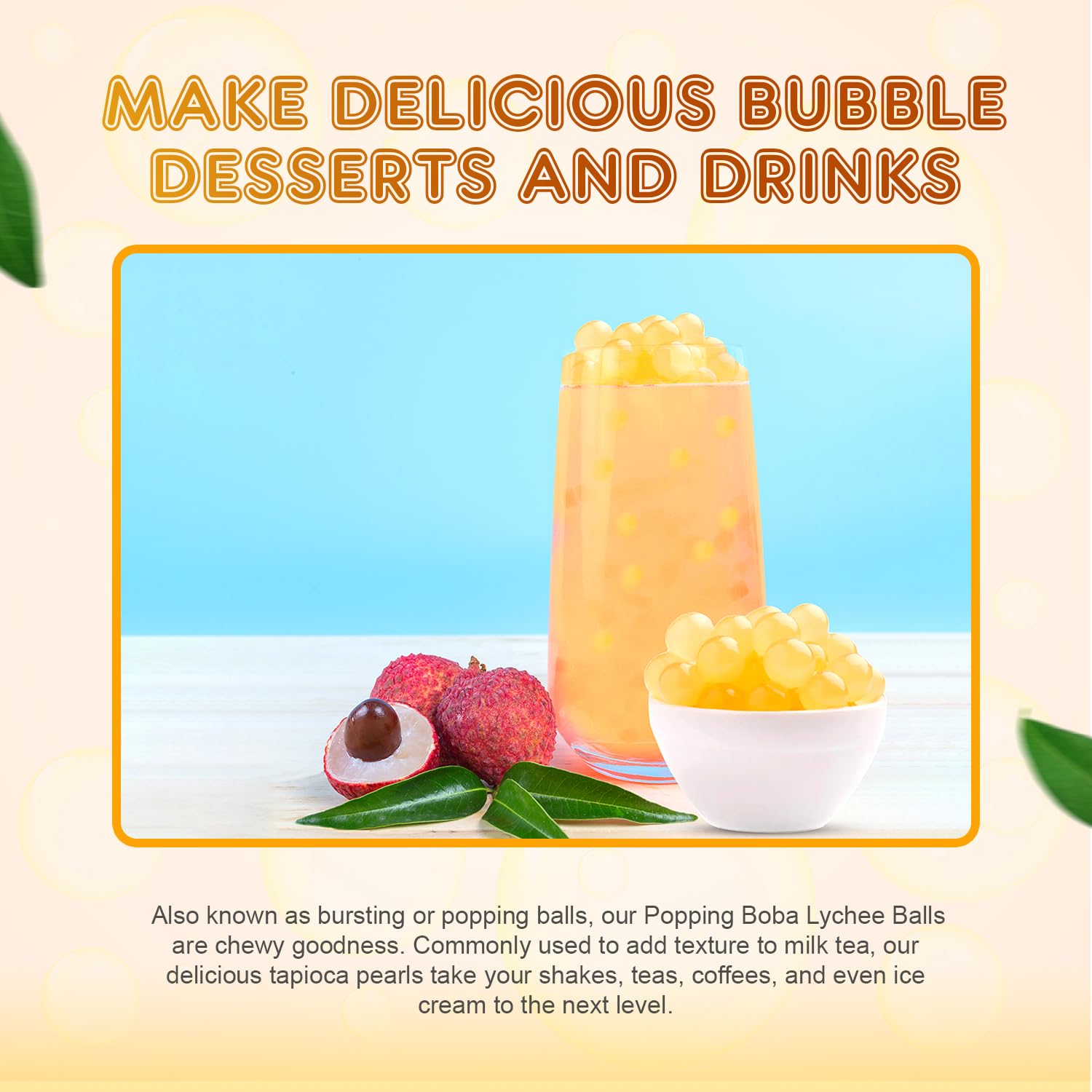 Fanale Lychee Popping Boba Pearls for Bubble Tea and Drinks, 1 Pound