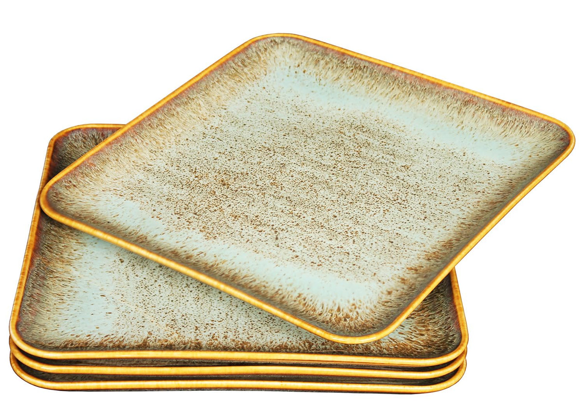 jinsongdafa Ceramic Dinner Plates Dish Set, Set of 4, Microwave Oven and Dishwasher Safe, Scratch Resistant, Dinnerware Kitchen Porcelain Serving Dishes 9 inch Square plate