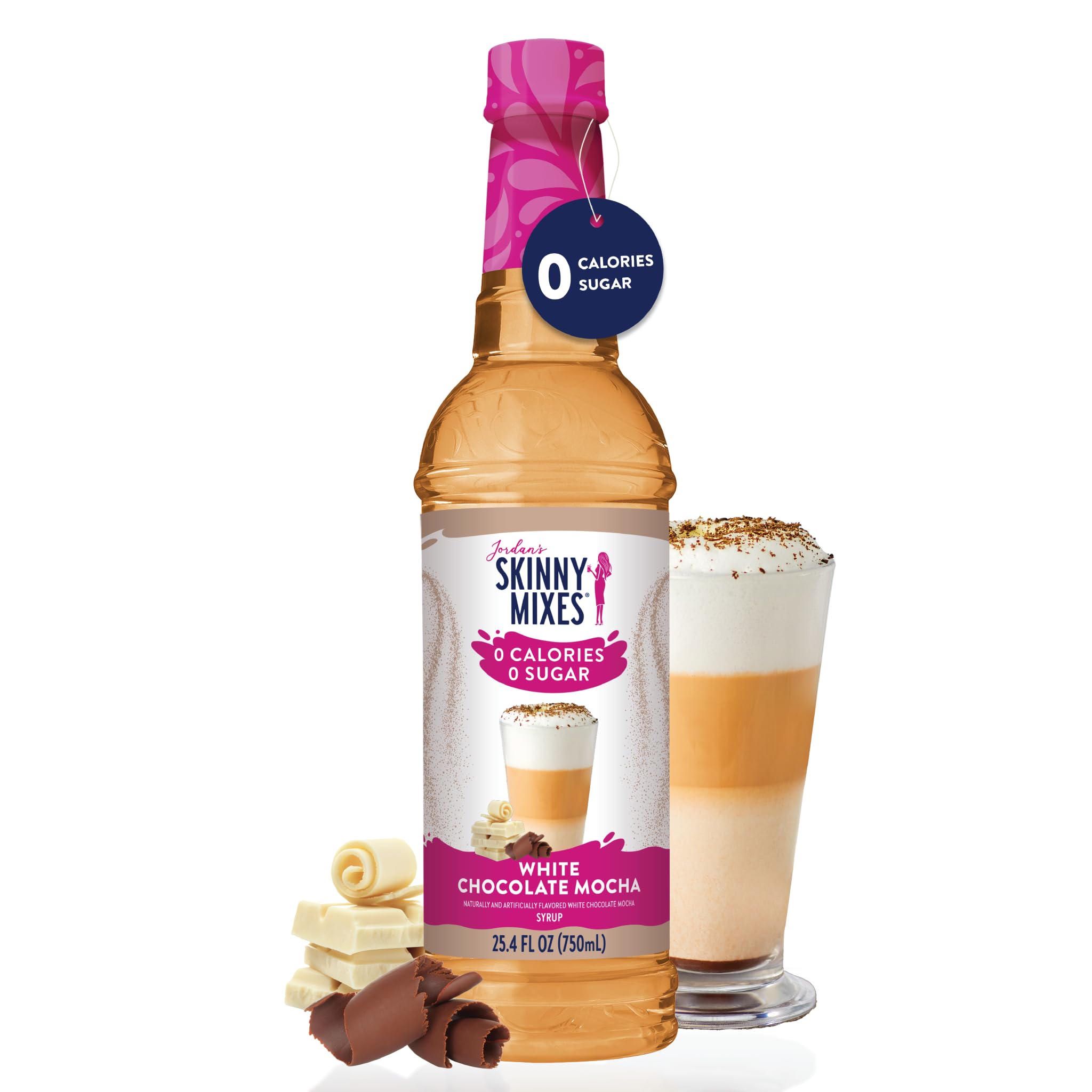 Jordan's Skinny Mixes Syrups Sugar Free Coffee Syrup, White Chocolate Mocha Flavor Mix, Zero Calorie Flavoring for Chai Latte, Protein Shake, Cocktail & More, Gluten Free, Keto Friendly, 25.4 Fl Oz, 1 Pack