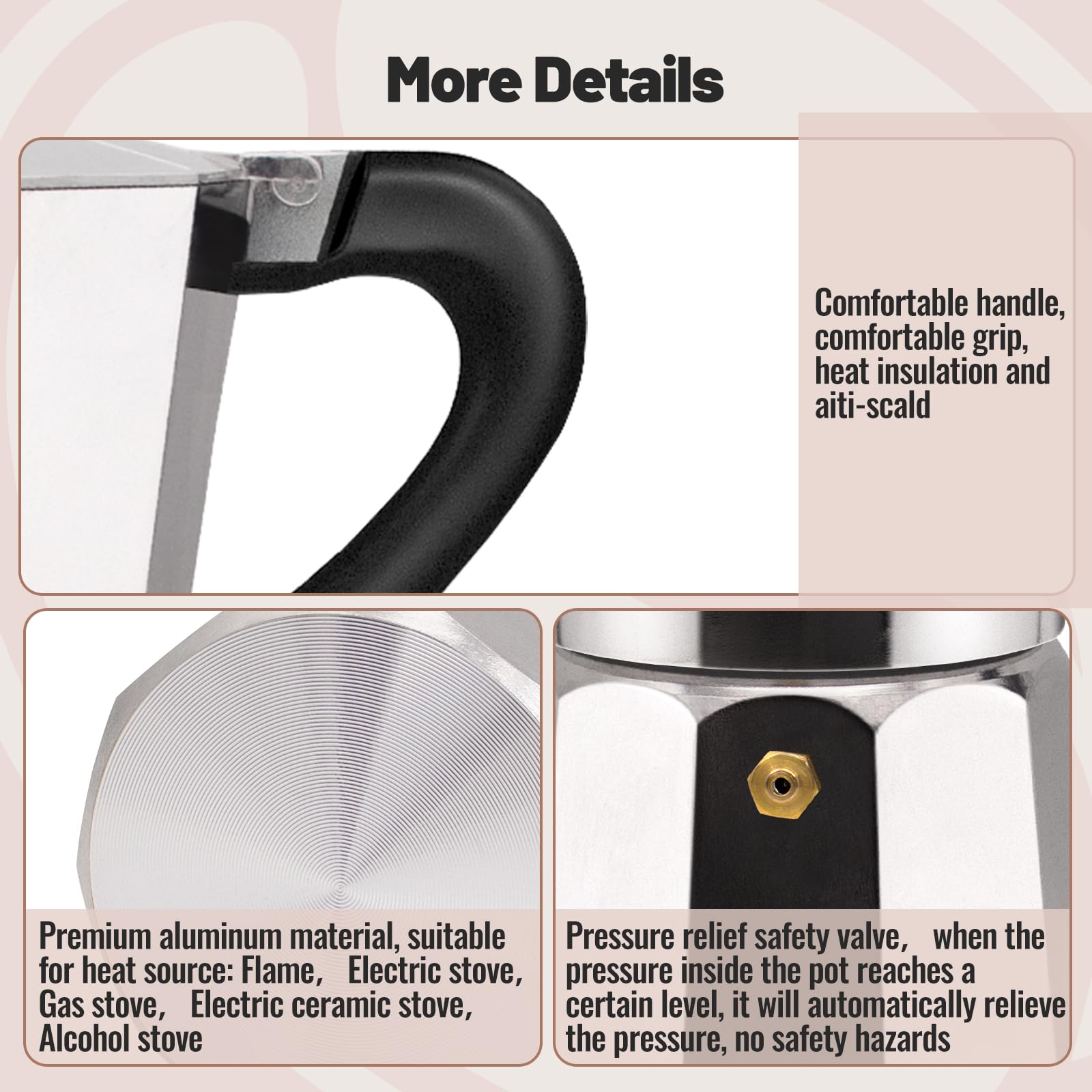 Vaolvpant 6 Cup Aluminum Moka Pot Classic Stovetop Espresso Coffee Maker 300ml 10oz Coffee maker Percolator Mocha Pot Greca Coffee Maker Cafe Makers for Italian and Cuban Café Brewing Silver