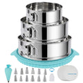 Aufind Springform Pan Set for Baking (7,9,10inches), 304 Stainless Steel Springform Cake Pan with Removable Bottom, Cheesecake Pan with 50PCS Parchment Paper for Pie Cake Pizza and Quiches
