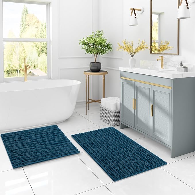 Arotive Luxury Chenille Bathroom Rug Mat, Extra Soft Thick Absorbent Shaggy Bath Rugs, Non-Slip Machine Wash Dry, Plush Bath Mats for Bathroom, Shower and Tub, 36x24, Peacock Blue