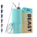 Beast 42 oz Tumbler with Handle Stainless Steel Vacuum Insulated Coffee Ice Cup Double Wall Travel Flask (Aquamarine Blue)