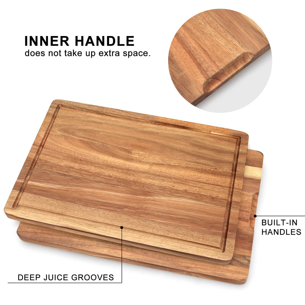 Solid Acacia Wood Cutting Board Set of 3 Wooden Charcuterie Boards Set