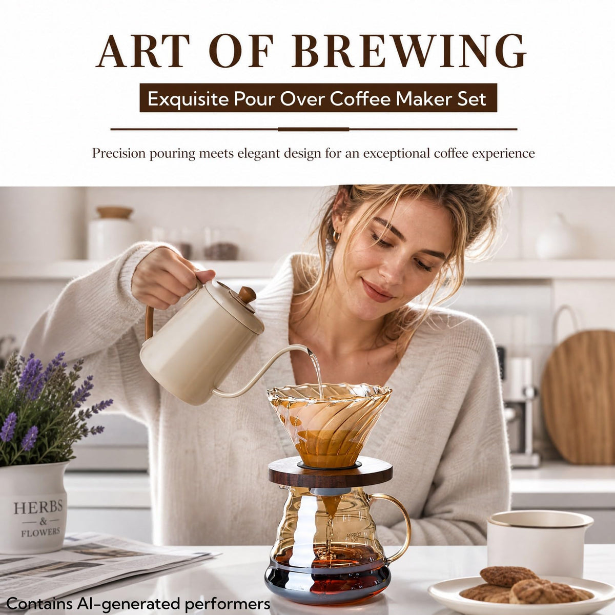 CHDEXU Pour Over Coffee Maker Set 20 oz, 600 ml Borosilicate Glass Coffee Server with Glass Lid, 50 pcs Paper Filter, Walnut Handle Pour Over Coffee Dripper for Home Café Restaurant, Gold