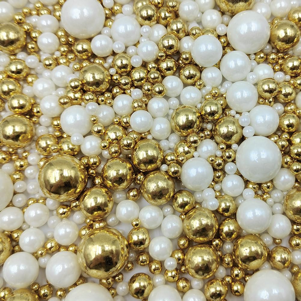 Edible White Pink Sugar Pearls Candy Sprinkles 120G/ 4.23Ounce Baking Cake Sprinkles Cupcake and Cake Topper Cookie Decorations Wedding Party Valentines Halloween Christmas Supplies