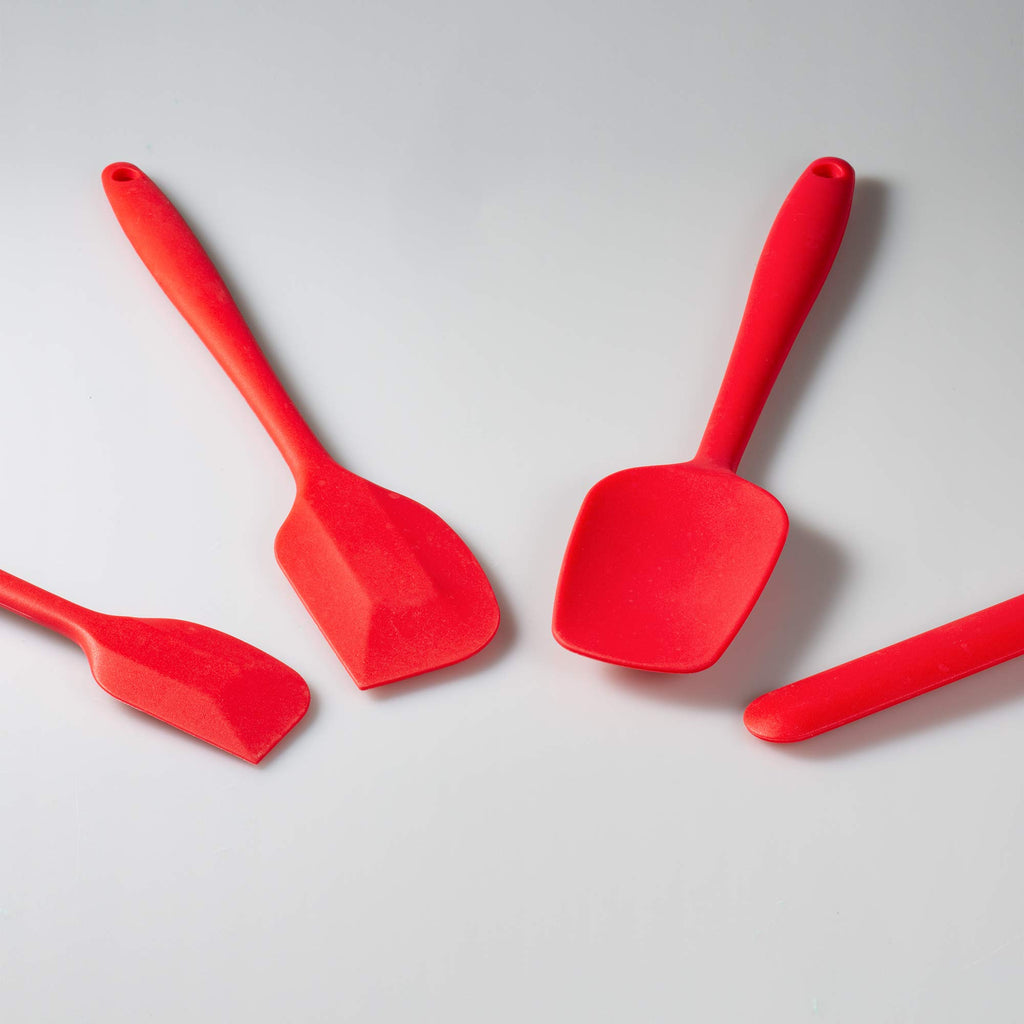 JXWING 4-Piece Silicone Spatula Set with Stainless Steel Core, Red