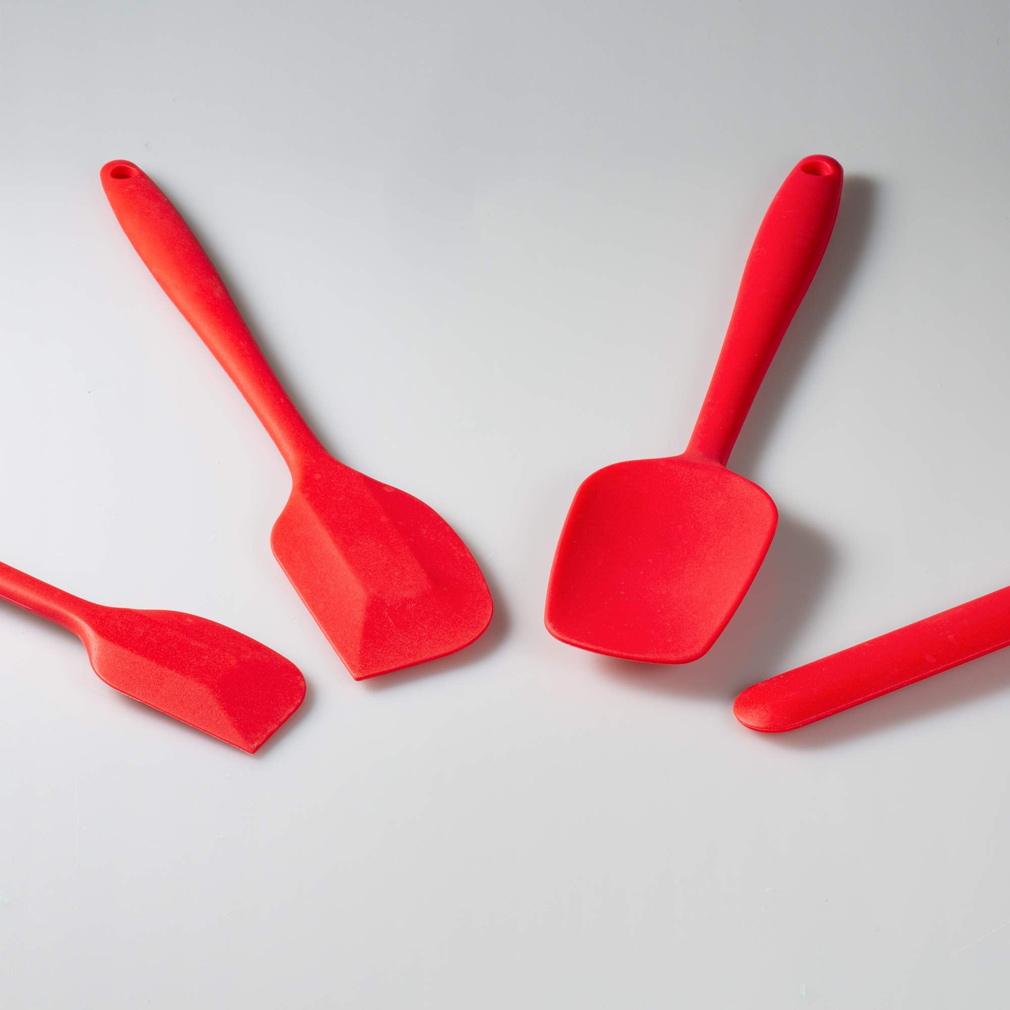 JXWING 4-Piece Silicone Spatula Set with Stainless Steel Core, Red