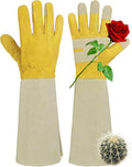 HANDLANDY Rose Pruning Gardening Gloves for Men Women, Thorn Proof Forearm Protection Leather Garden Gloves, Gardening Gifts for Gardeners (Yellow- goatskin, Medium (Pack of 1))