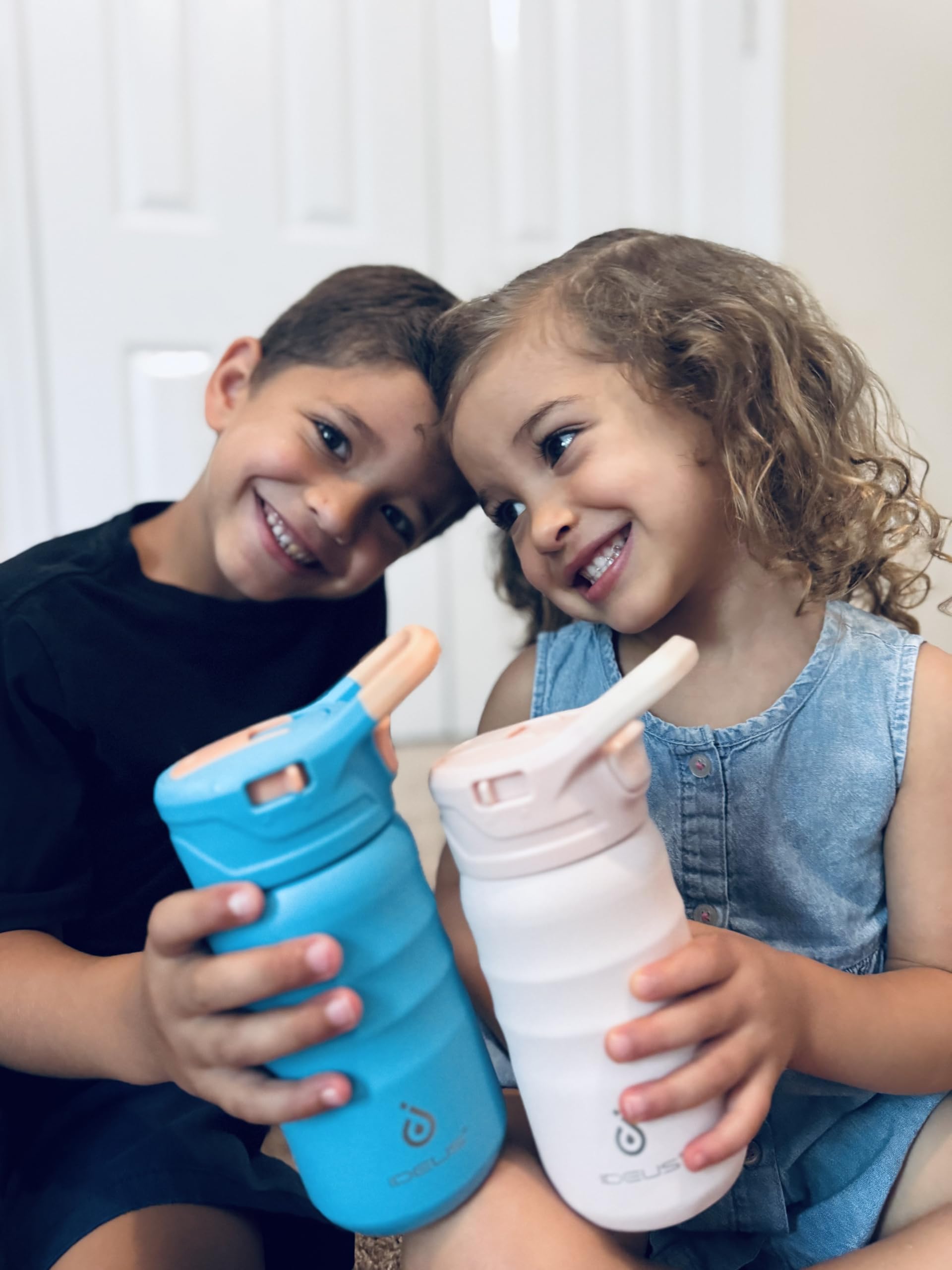 IDEUS Insulated Water Bottle 12oz, Stainless Steel Insulated Water Bottle For School, Insulated Bottles With Straws Leakproof, Vacuum Double Wall Water Bottles For Boys And Girls With 2 Lids, BPA Free