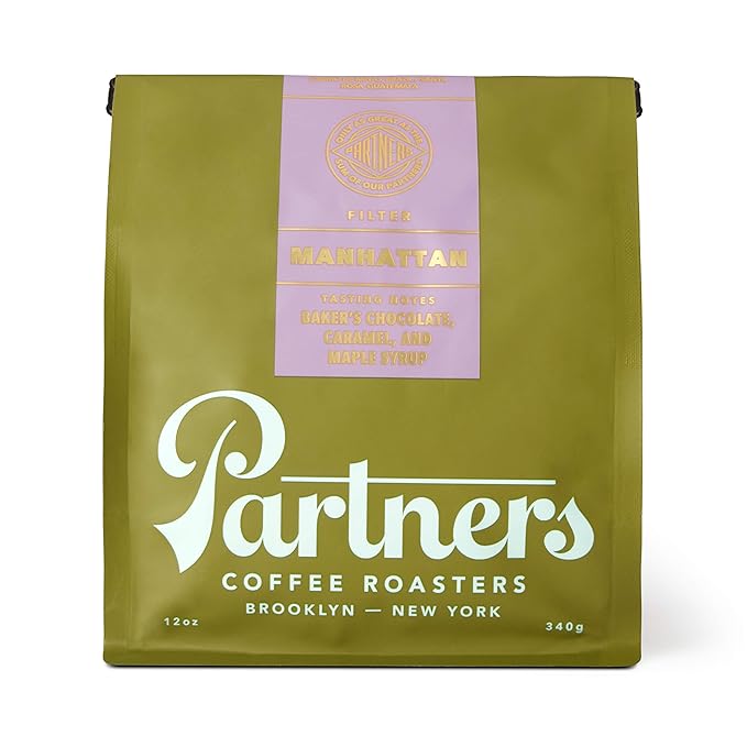 PARTNERS COFFEE ROASTERS - Whole Bean Coffee (Manhattan - Dark Roast) 12oz - Rich, Deep, & Flavorful Omniroast - Whole Coffee Beans - Lab Tested for Mycotoxins & Heavy Metals - Hand Roasted in NYC