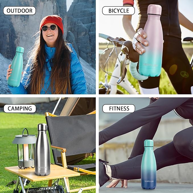 Insulated Water Bottle,12oz Stainless Steel Water Bottles with straw lid, Metal Sports Water Bottles for Boys,Girls, Double Wall Vacuum BPA-Free Flask for School, Sports & Travel-Turquoise