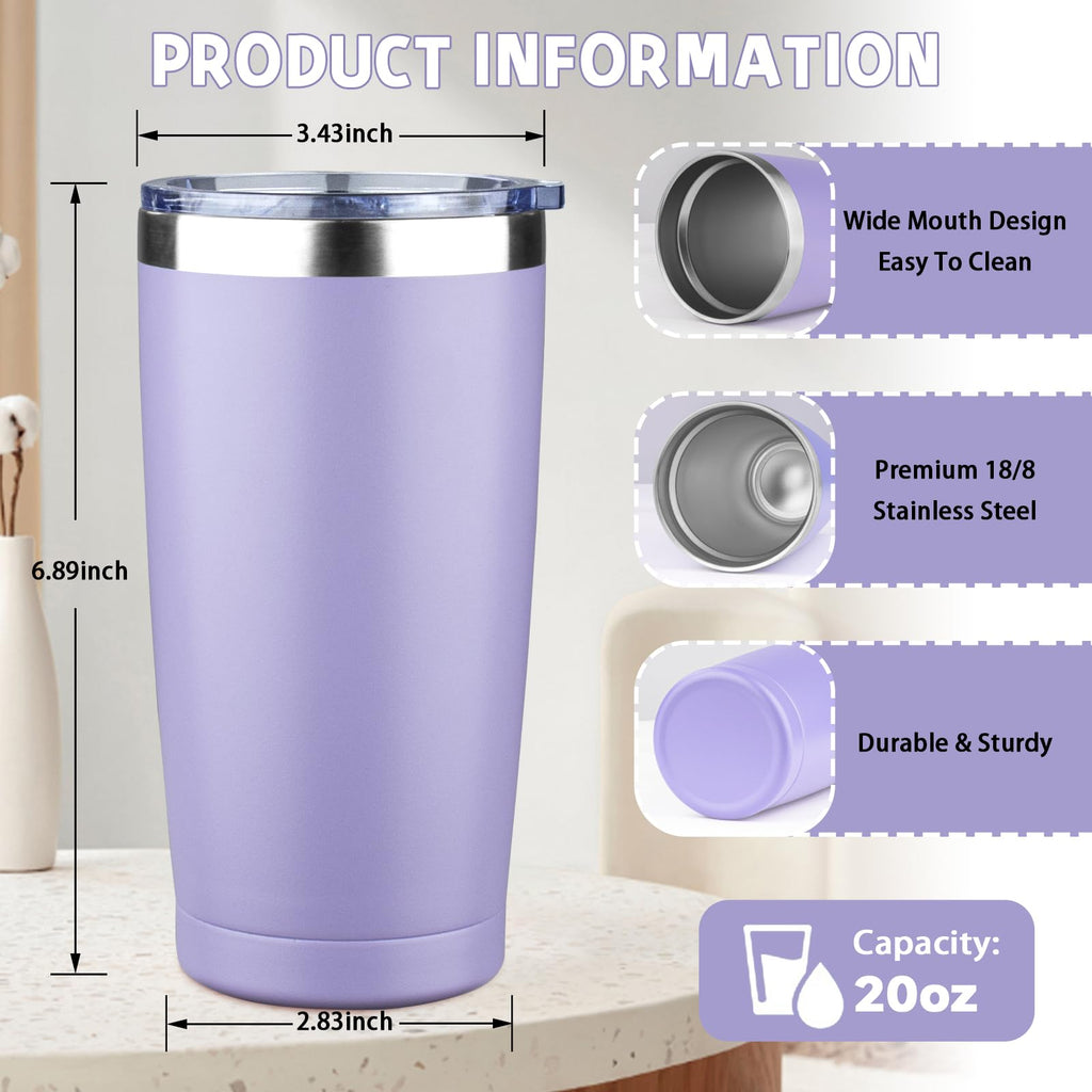 GUDEMAO 20 oz Tumbler with Lids and Straws, Stainless Steel Insulated Coffee Tumbler, Double Wall Vacuum Insulated Travel Mug Cup, Leakproof Thermal Coffee Cup for Hot and Cold Drinks (light purple)