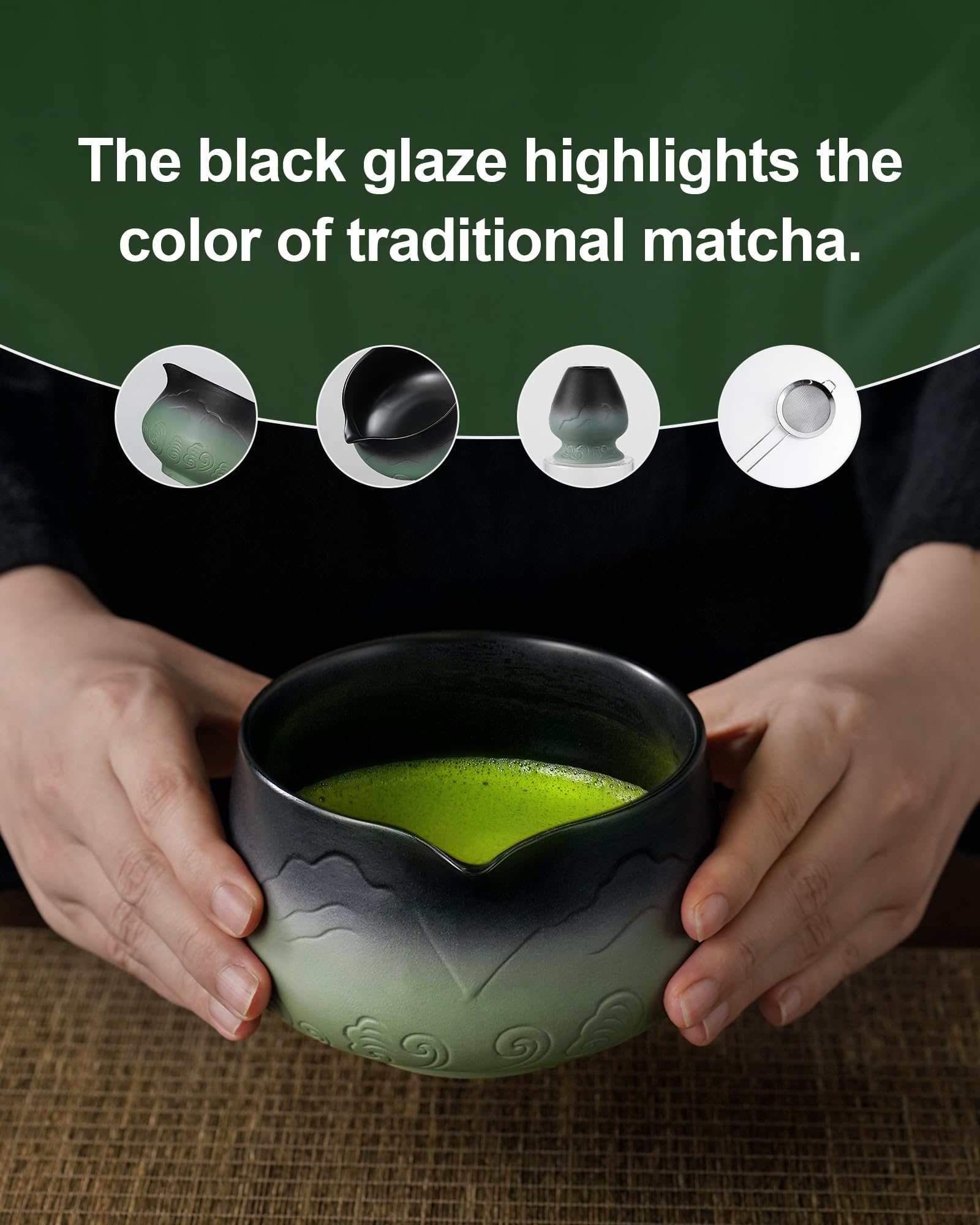 ZENS Premium Matcha Whisk Set, 5pcs Matcha Kit with Matcha Tools, Green