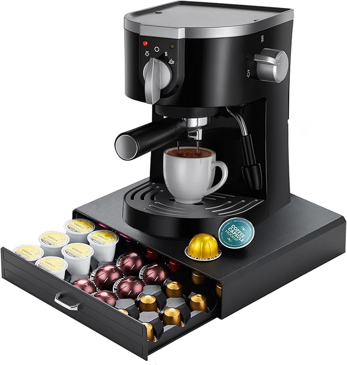K Cup Holder Drawer 66/88 Pods Capacity, Four Drawers Design for Nespresso Pods Holder, Coffee Pod Holder Compatible With Keurig Pod Organizer&Nespresso/K-Cup/Vertuo Pod Holder, Black