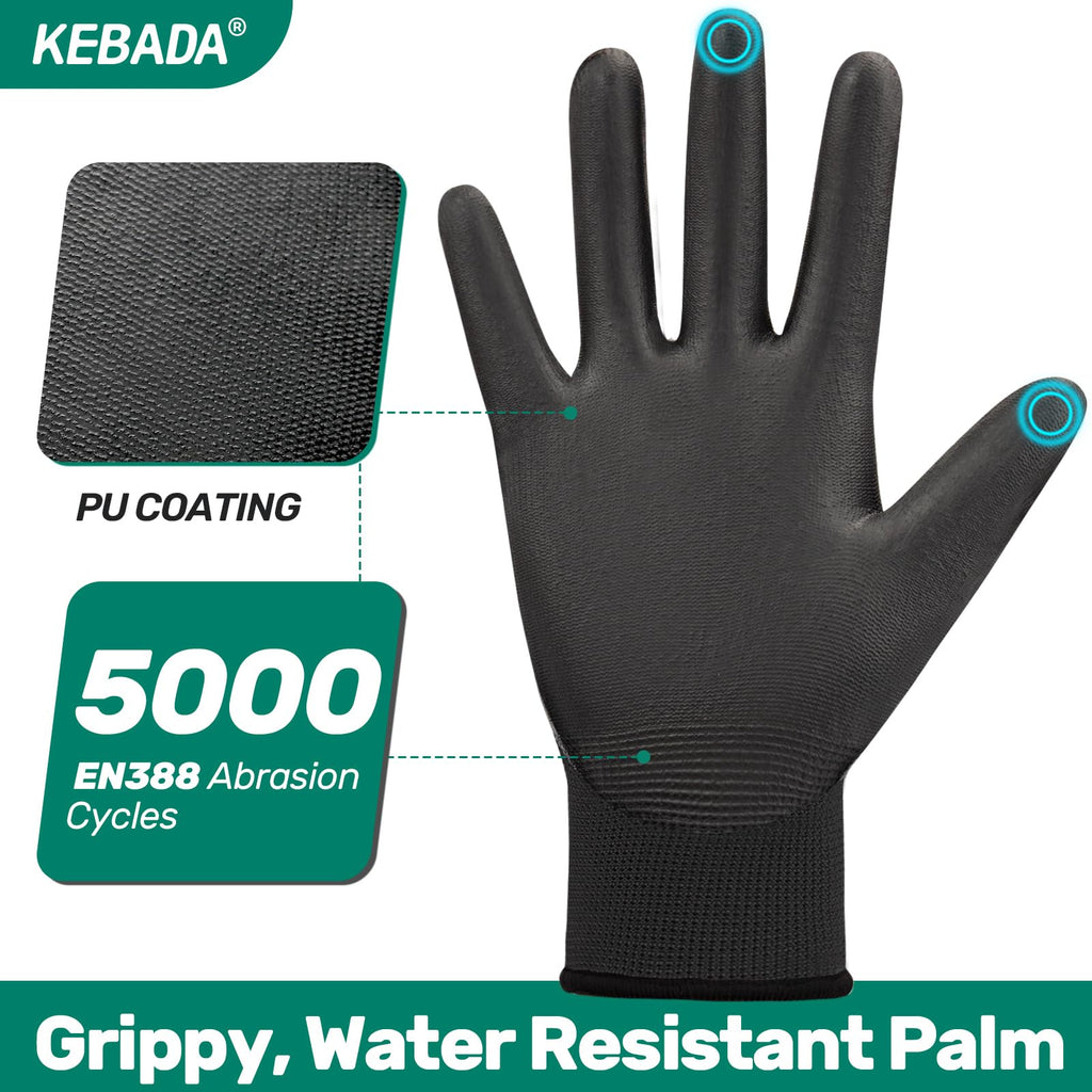 Kebada W1 Safety Work Gloves for Men & Women, Touchscreen, PU Coated