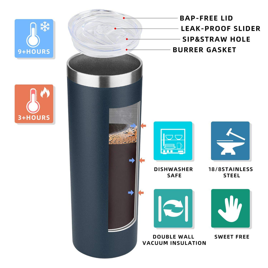 HASLE OUTFITTERS 20 oz Skinny Tumbler, Stainless Steel Insulated Slim Tumbler with Lid, Reusable Double Wall Travel Coffee Mug, Durable Powder Coated Travel Water Cup(Navy, 1)