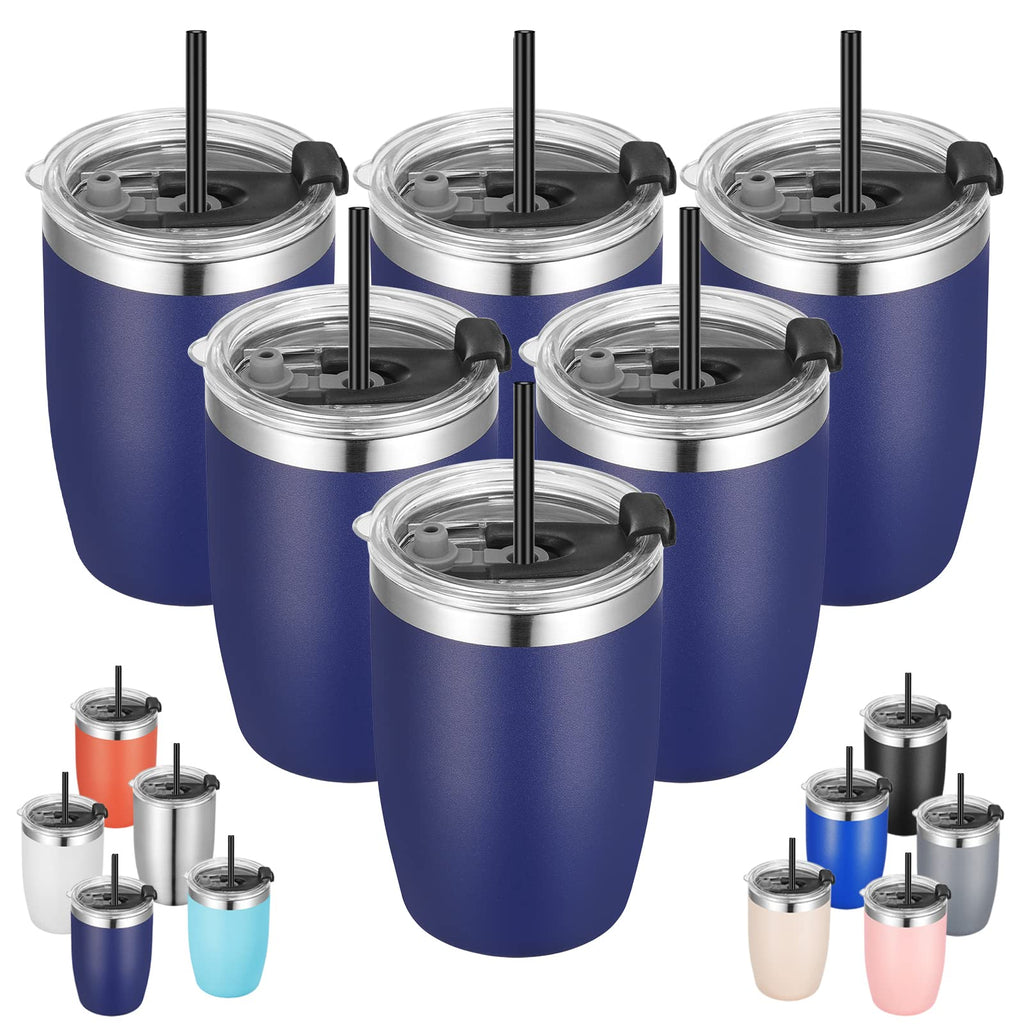 VEGOND Stainless Steel 12 oz Tumblers bulk Vacuum Insulated Double Wall Travel Tumbler with Lid and Straw Reusable Tumbler, Black 6 pack