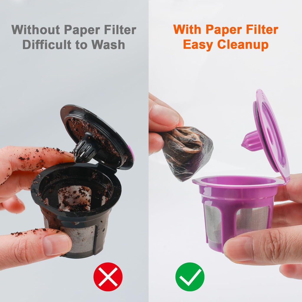 Irmidi 600 Count Disposable Paper Coffee Filters with 4 Pack Reusable K Cups, Compatible with Keurig 2.0 and 1.0 Coffee Maker
