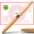 WALFOS French Rolling Pin and Silicone Baking Mat Set, Non-Stick Beech Wood Rolling Pin 15.7 Inch and Pastry Mat for Best Pie Crust, Cookie, Pasta and Pizza Dough