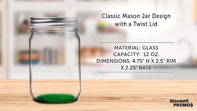 DISCOUNT PROMOS 10 Decorating Mason Jars Set, 12 oz. - Canning, Aluminum Lid - Green