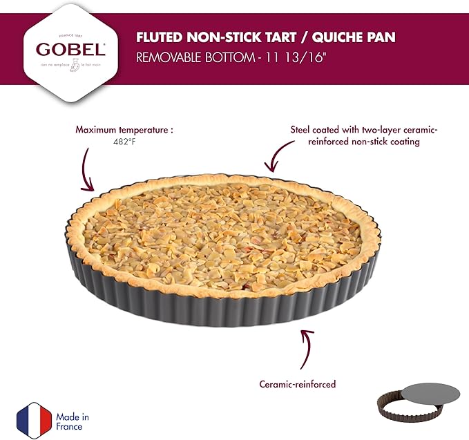 Paderno World Cuisine 11.875 Inch Fluted Non-Stick Tart Pan with Removable Bottom