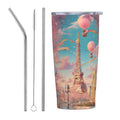 Paris Eiffel Tower Tumbler with Lid and Straw 20oz Coffee Tumblers Leakproof Stainless Steel Travel Mug Vacuum Insulated Cup for Iced and Hot