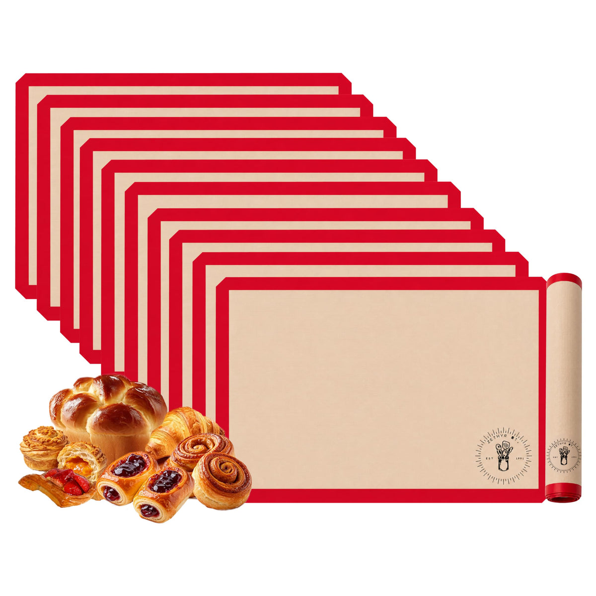 Silicone Baking Mats - 3/4 Size Baking Sheet Liners, Pack of 3, Red
