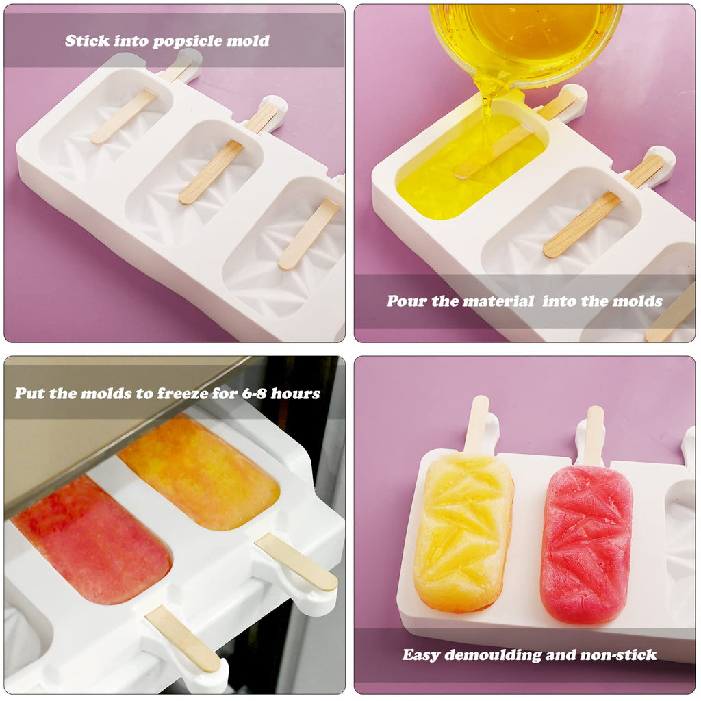 Sakolla 2 Pack 4 Cavities Diamond Shape Silicone Popsicle Molds