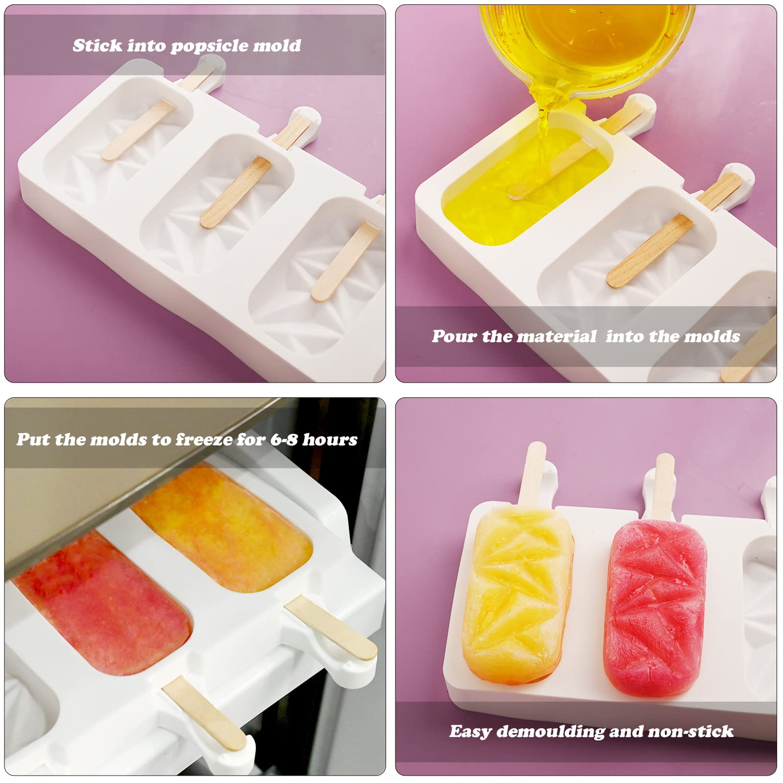 Sakolla 2 Pack 4 Cavities Diamond Shape Silicone Popsicle Molds