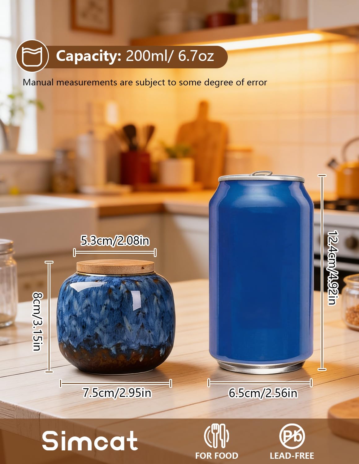 Simcat Ceramic Storage Jars, Exquisite Glaze Food Canisters for Kitchen Spice Storage, Tea Caddy Storage, Coffee Jar, Condiment Jar with Seal Lid (Dark blue)