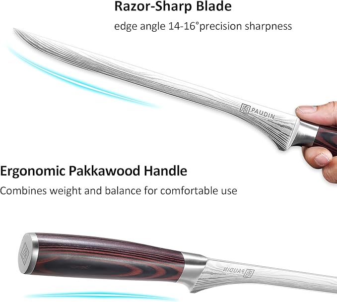 PAUDIN Carving Knife, 10 Inch Professional Ham Slicing Knife with Sheath, High Carbon Stainless Steel Meat Cutting Knifes, Spanish Style Sharp Slicer Knives with Ergonomic Pakkawood Handle, Gift Box