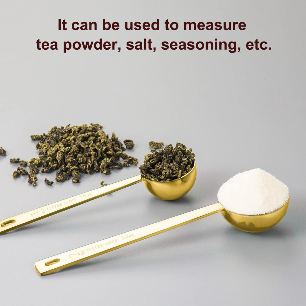 Safring Premium Coffee Scoop Set, Set of 2, Metal Stainless Steel Long Handle Coffee Scoop, Measuring Coffee Spoons Contains 1 Tablespoon (15 ml) and 2 Tablespoons (30 ml) Spoon-Gold