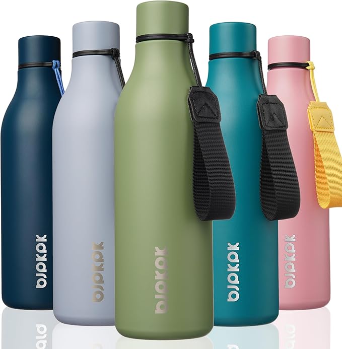 BJPKPK 18oz Insulated Water Bottle, Stainless Steel Bottle with Carry Strap