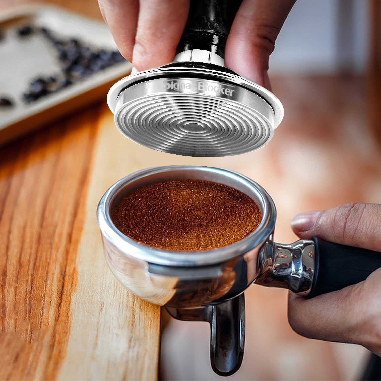 51mm Espresso Coffee Tamper for Espresso Machine: Calibrated Spring Loaded & Stainless Steel Ripple Base - Carbon Fiber Handle with Constant 30lb Fits All 51mm Portafilters | Bundle Including WDT Tool