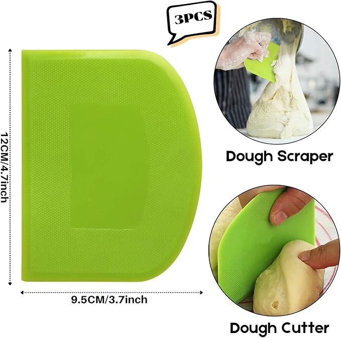 SURDOCA Dough Scraper Bench Scraper - 3P 4.7x3.7" Plastic Flexible Bowl Scraper, Sharp Edge & Angles Cake Scraper. Non-Slip Bakeware Decorating Tools Sculpting & Modeling Tools - Blue+White+Blue