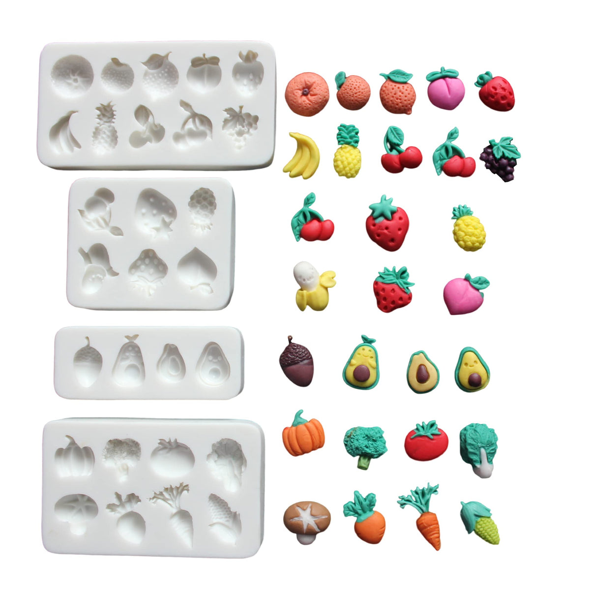 LVDGE Lovely Small Items Silicone Fondant Molds Set For Cake Topper, Gumpaste, Candy & Chocolate, Polymer Clay and More (Round Food Items)
