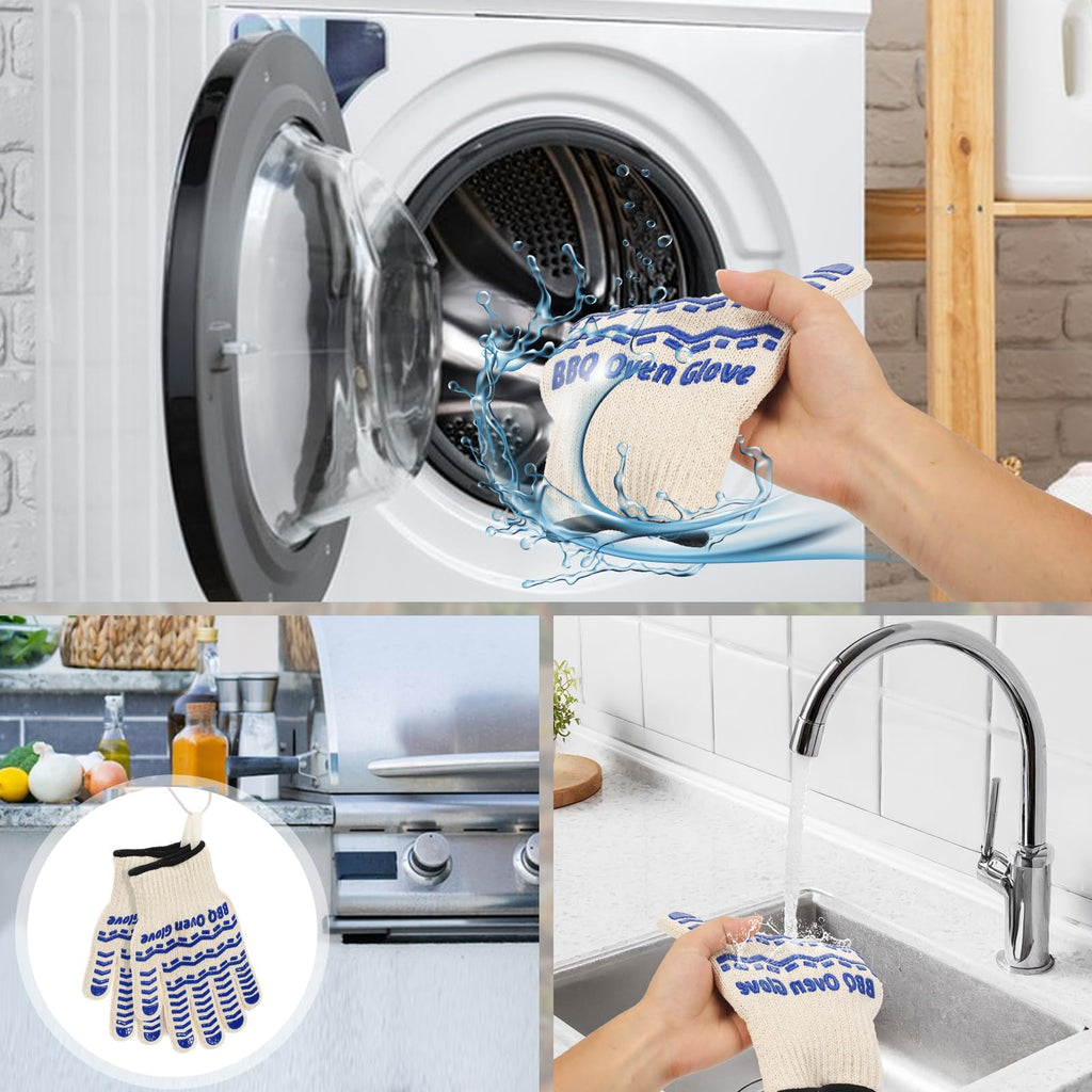 BBQ Gloves 932℉ Heat Resistant Oven Gloves, Cooking Gloves for BBQ, Grilling, Baking,Cutting, Smoker Fireplace-1 Pair(Blue)