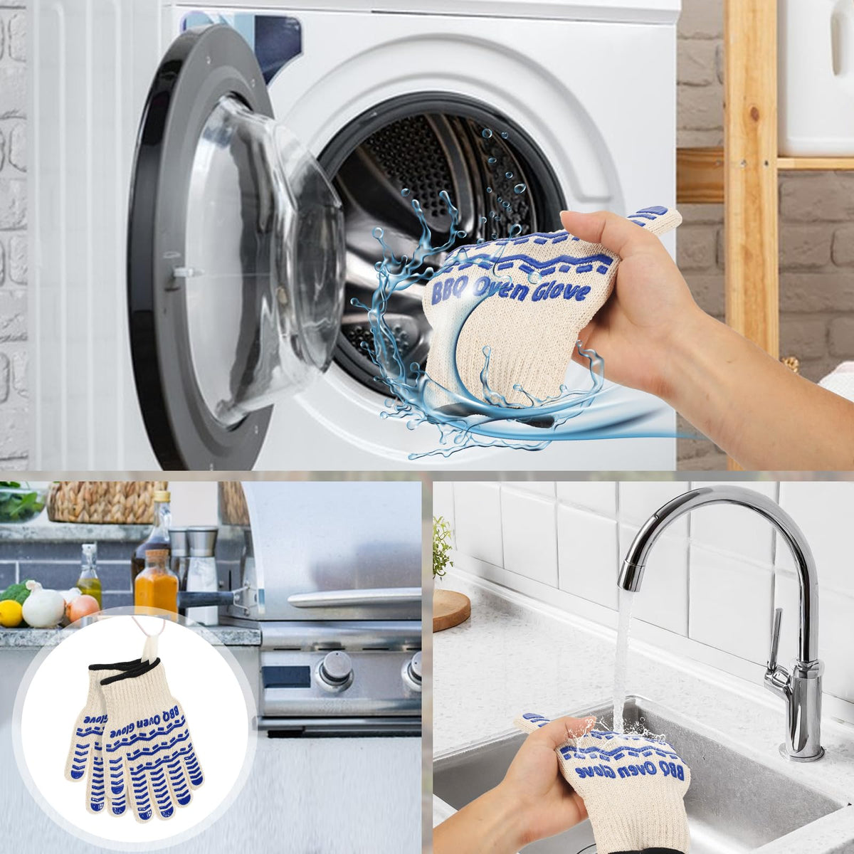 BBQ Gloves 932℉ Heat Resistant Oven Gloves, Cooking Gloves for BBQ, Grilling, Baking,Cutting, Smoker Fireplace-1 Pair(Blue)
