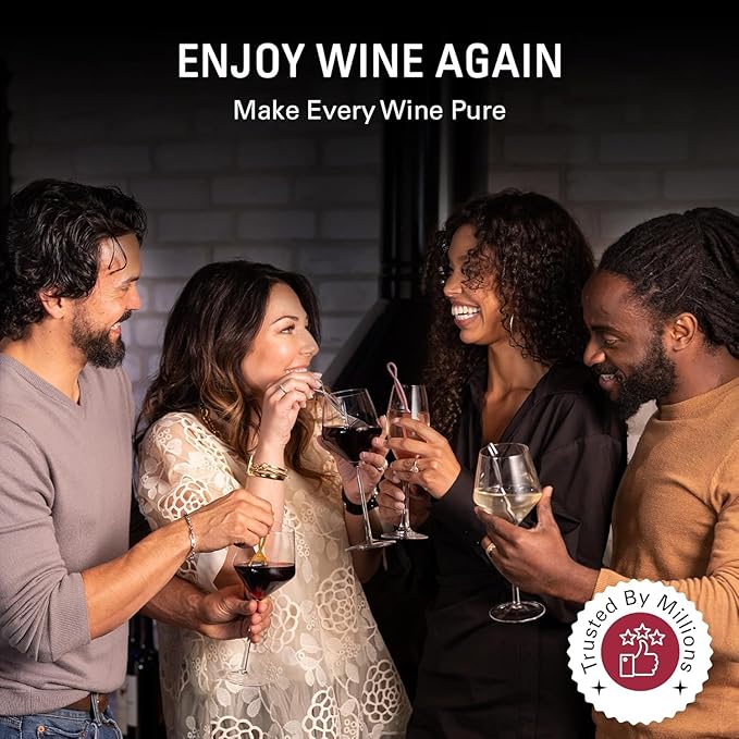 PureWine Wine Wands Purifier, 8 Wine Filters Remover Histamines Sulfite - May Reduce and Alleviate Wine Allergies & Sensitivities - Restores Taste, Perfect Wine Pour, Gifting, Holiday