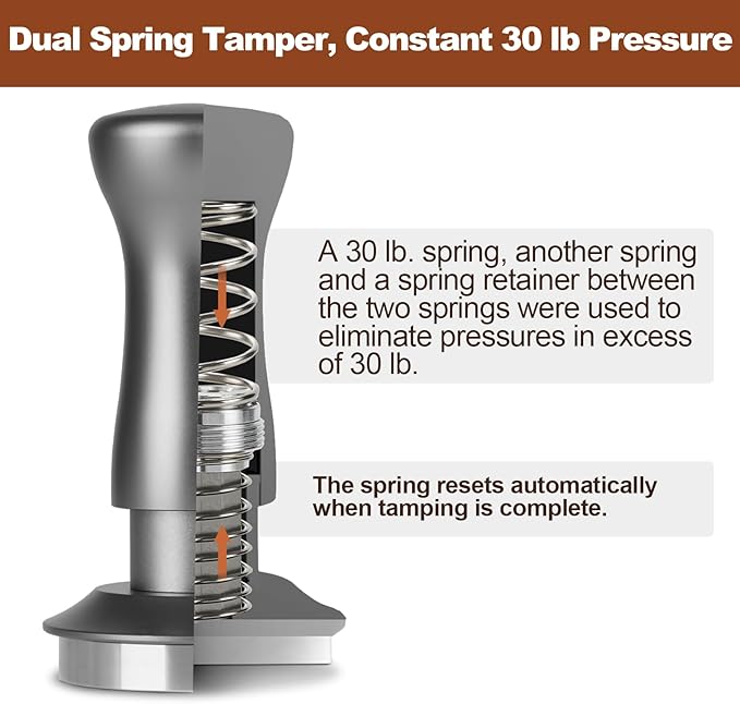 MEION Espresso Tamper 49mm Coffee Tamper, Calibrated Dual Spring Loaded Barista Tamper with Stainless Steel Base, Comes with aluminum storage pad (49MM, Silver)