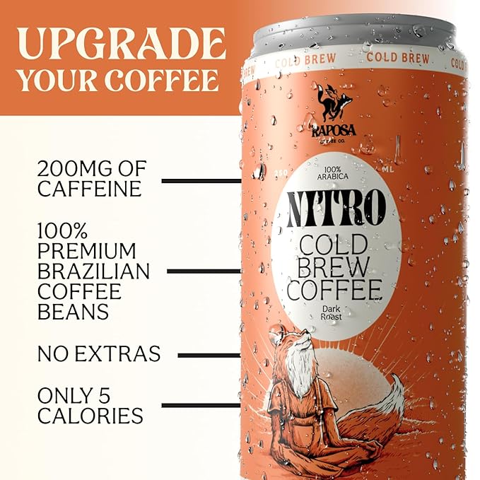 Raposa Nitro Cold Brew Ready to Drink Coffee 250ml - 8.45oz - Dairy Free - Cold brew ready to drink, Non GMO, No Artificial Anything - 225mg Caffeine (Classic Dark Roast (12 Pack))