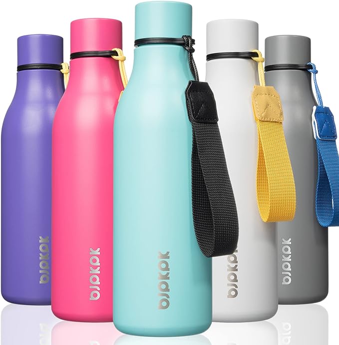 BJPKPK 18oz Insulated Water Bottle, Stainless Steel Bottle with Carry Strap
