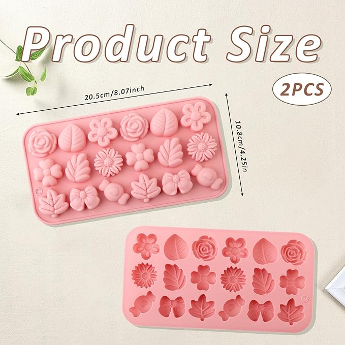 2Pcs Silicone Flower Molds for Cakes, Cupcakes, Chocolate, Candy, Sugar Craft, and Resin Crafts - Pink Flower Mold Set(Pink)