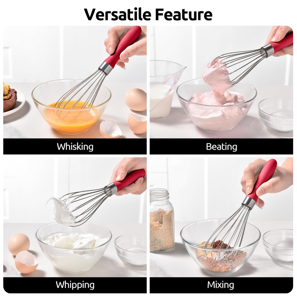 U-Taste Wire Whisk for Cooking, 18/10 Stainless Steel Balloon Wisk, S/Red