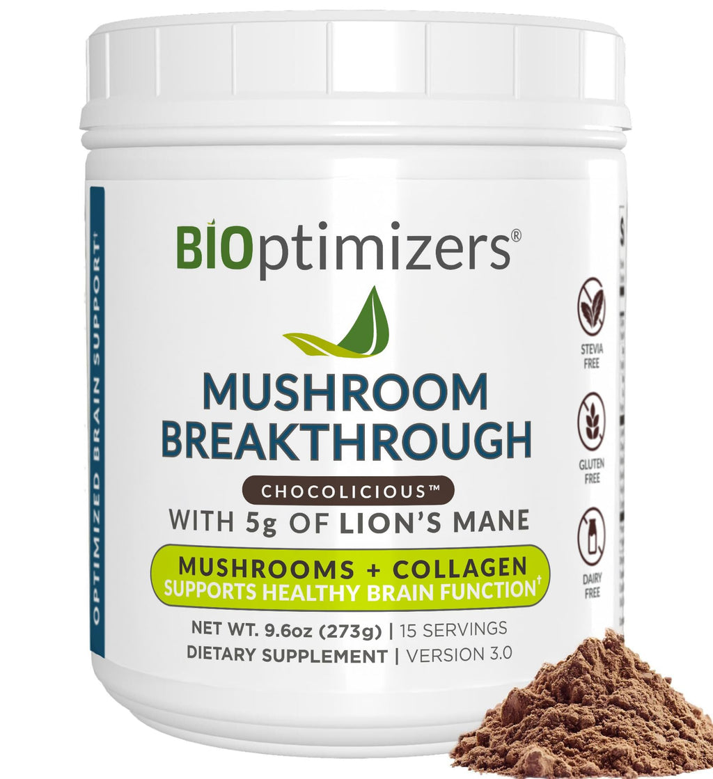 BIOptimizers Mushroom Coffee Alternative – Chocolate Drink – Lion’s Mane, Chaga, Reishi + Collagen Peptides for Focus, Energy & Gut Health – Adaptogenic Mushrooms & MCT Powder – 15 Servings