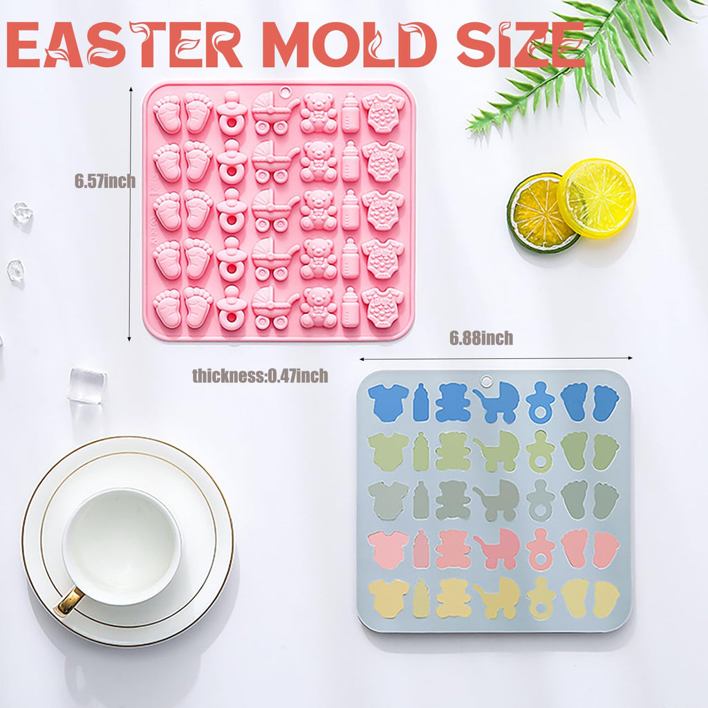 Baby Chocolate Mold Set Silicone Baking Molds with Footprint, Stroller, Reusable for Newborn Cakes, Diaper Party Treats Baby Favors - 2 Pack