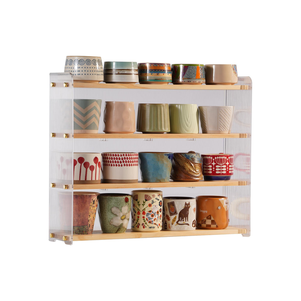 KAOTGOT Mug Shelf 4-Tier Walnut Coffee Cup Displays,Kitchen Spice Storage