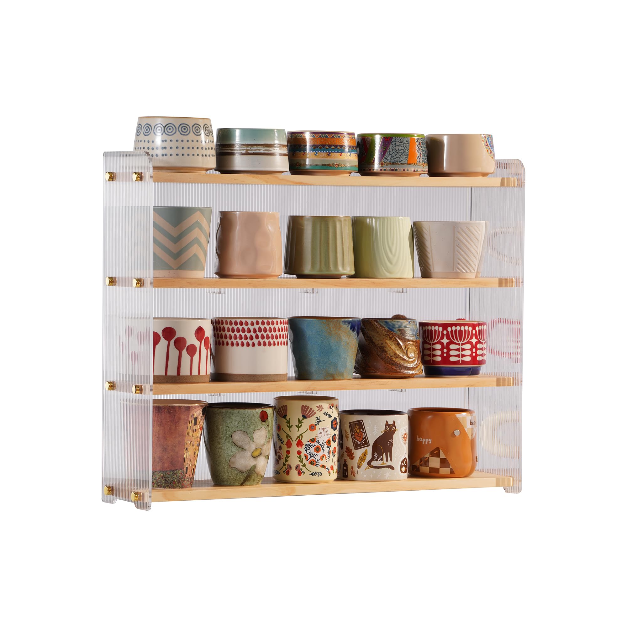 KAOTGOT Mug Shelf 4-Tier Walnut Coffee Cup Displays,Kitchen Spice Storage
