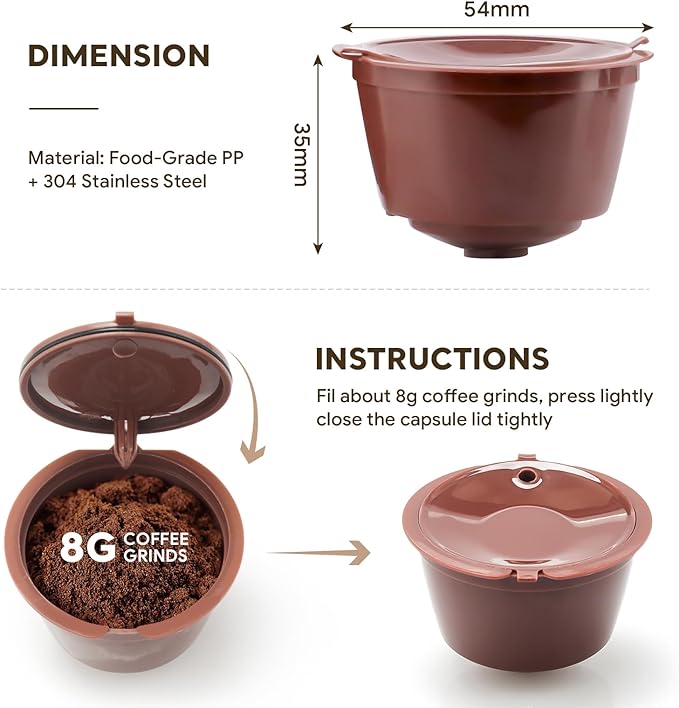 Dolc* Gu*to Refillable Capsules Reusable Coffee Pods Compatible for Nescafe Dolc* Gusto Brewers rich crema version（1Pcs Black+2 Pcs Brwon）